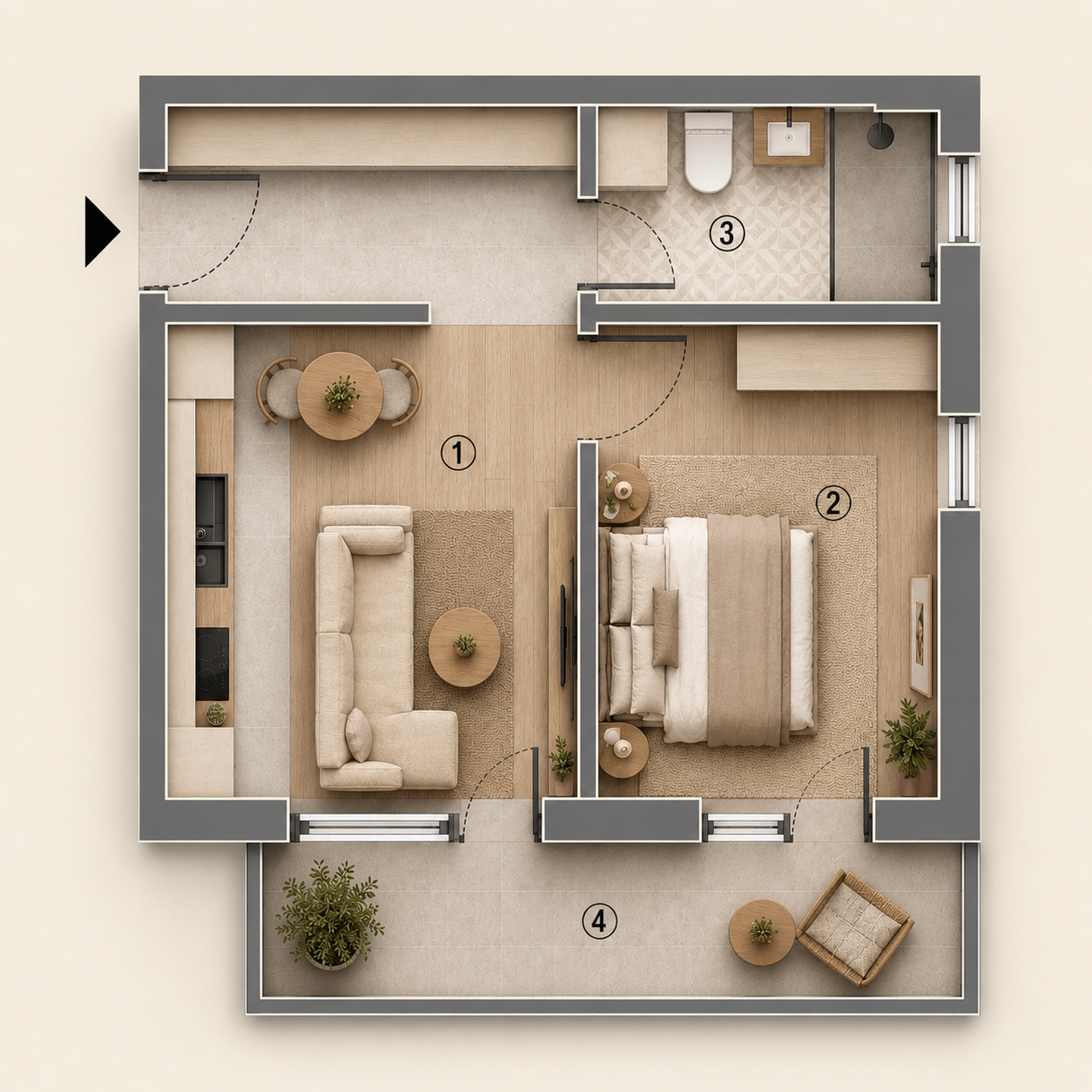 Plan Apartament cu 1 dormitor
