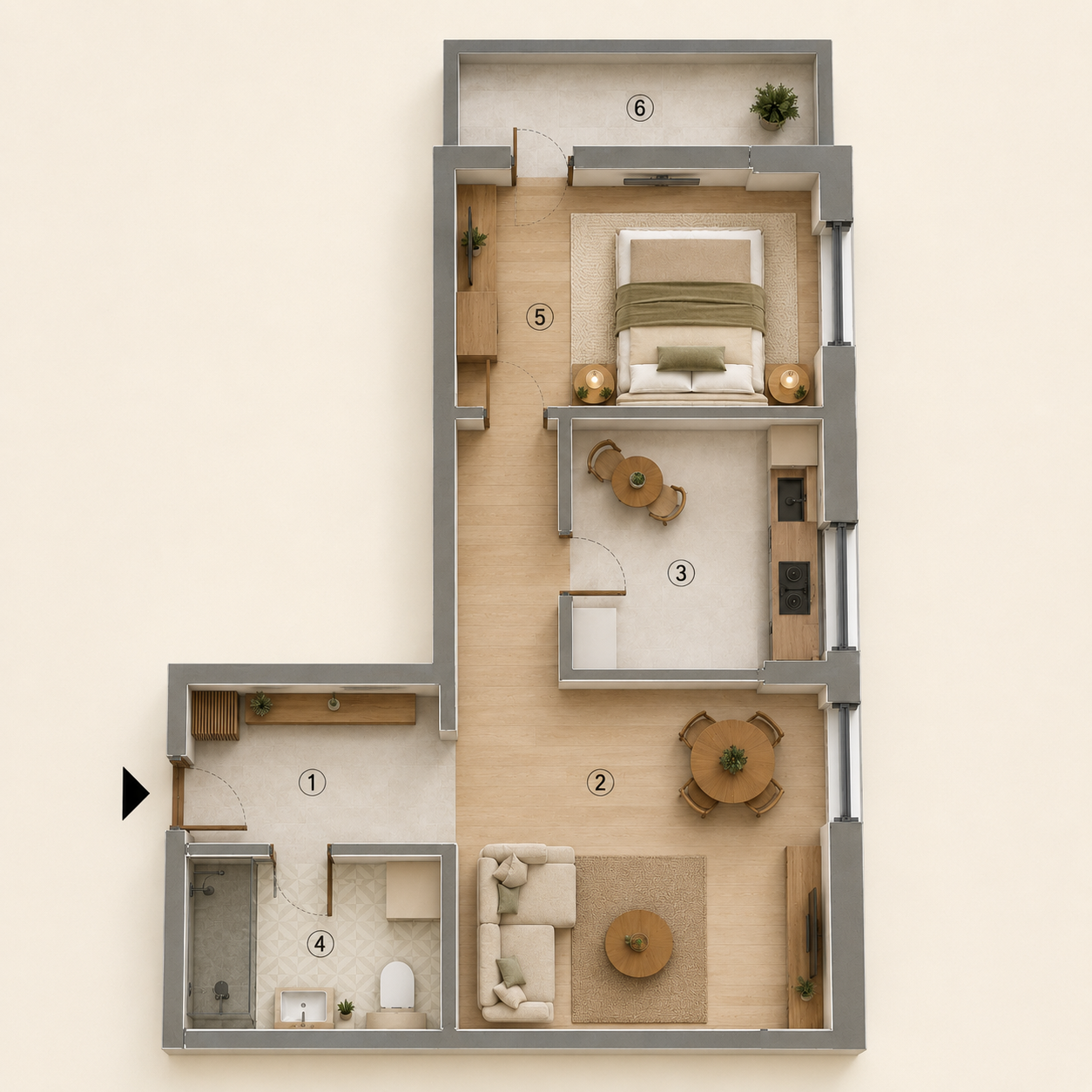 Plan Apartament 2 camere 58,74 mp
